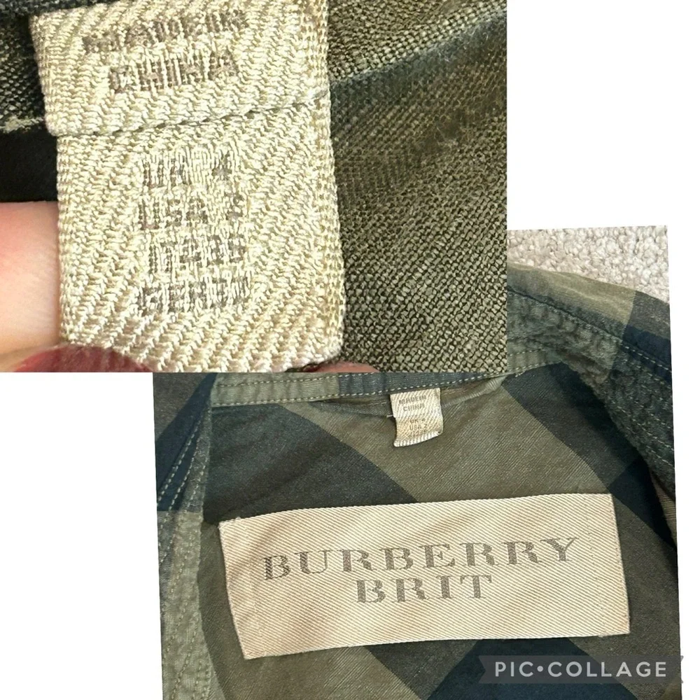 Burberry Brit Check Trench Coat Jacket double breasted Short Linen green belted - Picture 13 of 16